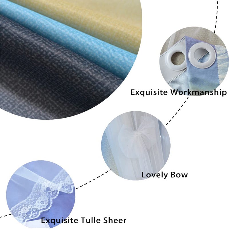 Yancorp Curtains for Girls Bedroom Kids Room Curtain Colorful Window Nursery Curtain 63 inches Length Room Darkening Grommet 2 Layers (Gray Blue, W52 X L63) - Image 3
